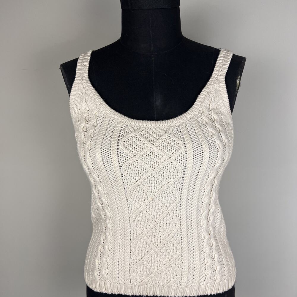 Express Women's Chunky Knit Tank Medium 100% Merino Wool Bohemian Natural